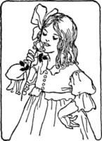 meisje met geurig roos, wijnoogst illustratie. vector