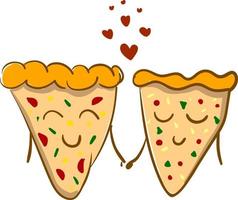 pizza in liefde, vector of kleur illustratie.