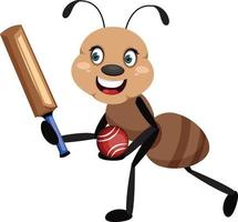 mier met bal en knuppel, illustrator, vector Aan wit achtergrond.