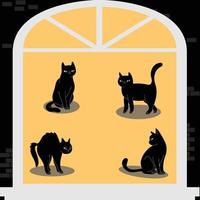 vier katten in silhouet Bij een venster vector