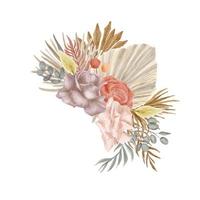 Boheems bruids waterverf pampass bloemen, boho bladeren, vintage bloemen. vector