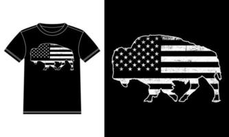 Amerikaans bizon buffel met Amerikaans vlag t-shirt vector