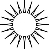 ronde zwart zon met stralen, illustratie, vector Aan wit achtergrond.