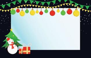 Kerstmis en gelukkig nieuw jaar blanco papier achtergrond of groet kaart, versierd met sneeuw, sneeuwman, en feestelijk vlaggen, vector illustratie achtergrond.