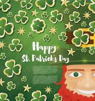 heilige Patrick dag achtergrond met Klaver bladeren en elf van Ierse folklore. vector