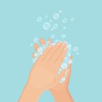 het wassen handen met zeep schuim, schrobben, gel bubbels. persoonlijk hygiëne, dagelijks routine- concept. schoon lichaam vector