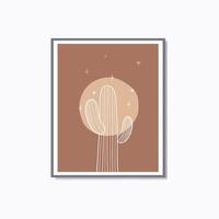 boho modern minimalistische lineair cactus vol maan muur kunst poster vector