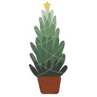 Kerstmis groen boom met geel slinger en ster. nieuw jaar, kerstmis decoratie. vector