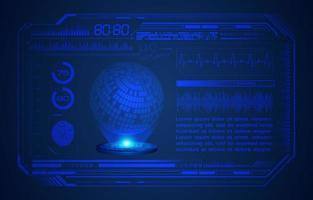 blauw modern hud technologie scherm achtergrond met holografische wereldbol vector
