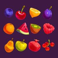 fruit en bessen spel pictogrammen voor casino app of pc vector