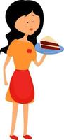 vrouw met stuk van taart, illustratie, vector Aan wit achtergrond