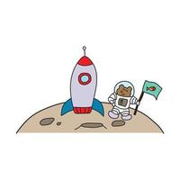 illustratie vector grafisch kinderen tekening stijl grappig schattig astronaut beer met raket schip Aan de maan in een tekenfilm stijl.