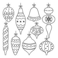 Kerstmis ballen tekening set. nieuw jaar decoratie in schetsen stijl. hand- getrokken vector illustratie geïsoleerd Aan wit achtergrond
