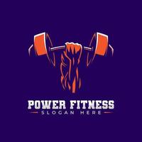 gespierd hand- hijs- barbell lichaam bouwer sport embleem logo. fitheid, Sportschool, oefening vector illustratie.