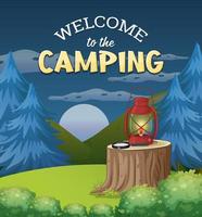 Welkom naar de camping poster ontwerp vector