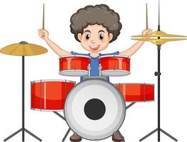 een jongen spelen trommel musical instrument vector