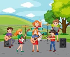 kinderen spelen musical instrument Bij park vector