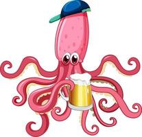 schattig Octopus drinken bier vervelend pet vector
