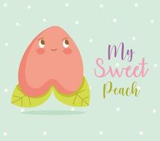 schattig perzik fruit character design vector