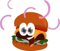 hamburger met uien, illustratie, vector Aan wit achtergrond.