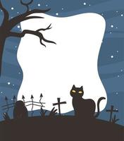 happy halloween, donkere kat begraafplaats sjabloon vector