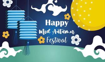 mid-autumn festival met chinese lantaarns en bloemen vector