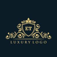 brief et logo met luxe goud schild. elegantie logo vector sjabloon.