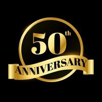 gouden insigne cirkel bruiloft verjaardag etiketten viering aantal met Golf lint 50 jaren vector