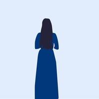 meisje in lang blauw jurk, illustratie, vector Aan wit achtergrond.