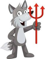 wolf met duivel speer, illustratie, vector Aan wit achtergrond.