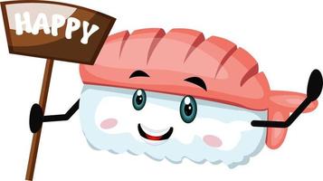 sushi met gelukkig teken, illustratie, vector Aan wit achtergrond.
