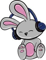 konijn met blauw koptelefoon, illustratie, vector Aan wit achtergrond