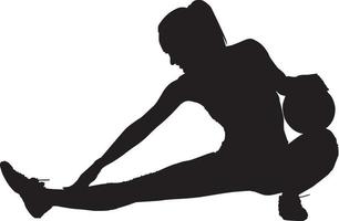 silhouet van een vrouw strekt zich uit uit haar been, illustratie, vector Aan wit achtergrond.