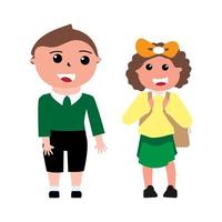 schattig kinderen gelukkig. vlak ontwerp stijl minimaal vector illustratie. kinderen met rugzakken. reeks van kleuters kinderen tieners tekens in verschillend poseert, kleren, dragen. kinderen mode modellen.