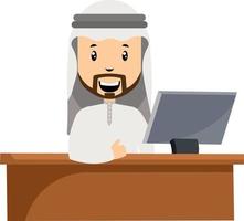 Arabisch Bij de kantoor, illustratie, vector Aan wit achtergrond.