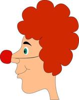 clown met rood haar, illustratie, vector Aan wit achtergrond.