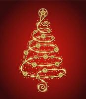 Kerstmis boom gemaakt van gouden draad met versnellingen, schittert, weinig verspreide sterren Aan een rood achtergrond. steampunk stijl. delicaat spiraal vorm geven aan. vector