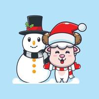 schattig schapen spelen met sneeuwman. schattig Kerstmis tekenfilm illustratie. vector