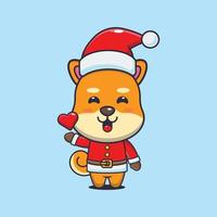 schattig shiba inu hond vervelend de kerstman kostuum. schattig Kerstmis tekenfilm illustratie. vector