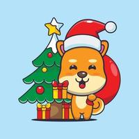 schattig shiba inu hond draag- Kerstmis geschenk. schattig Kerstmis tekenfilm illustratie. vector