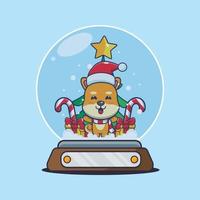 schattig shiba inu hond in sneeuw wereldbol. schattig Kerstmis tekenfilm illustratie. vector