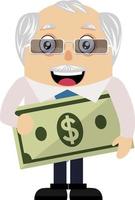 oud Mens met geld, illustratie, vector Aan wit achtergrond.