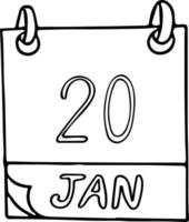 kalender hand- getrokken in tekening stijl. januari 20. pinguïn bewustzijn dag, Martin Luther koning, datum. icoon, sticker element voor ontwerp. planning, bedrijf vakantie vector