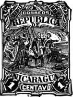 Nicaragua 1 centavo postzegel in 1892, wijnoogst illustratie. vector