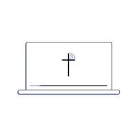 visie de uitzending van de kerk gebruik makend van uw laptop. online kerk concept vector