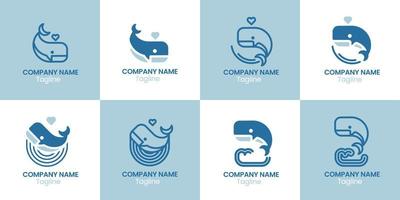 schattig blauw walvis logo verzameling vector