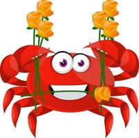 krab met bloemen, illustratie, vector Aan wit achtergrond.