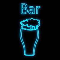 helder lichtgevend blauw neon teken voor cafe bar restaurant mooi glimmend met een bier mok Aan een zwart achtergrond. vector illustratie