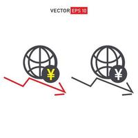 Japan yen valuta crisis inflatie deflatie lijn icoon. economisch crisis teken. inkomen vermindering symbool vector