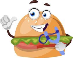 hamburger met draagdoek schot, illustratie, vector Aan wit achtergrond.